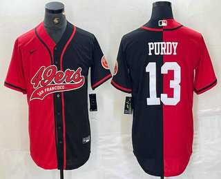 Men%27s San Francisco 49ers #13 Brock Purdy Red Black Two Tone Cool Base Stitched Baseball Jersey